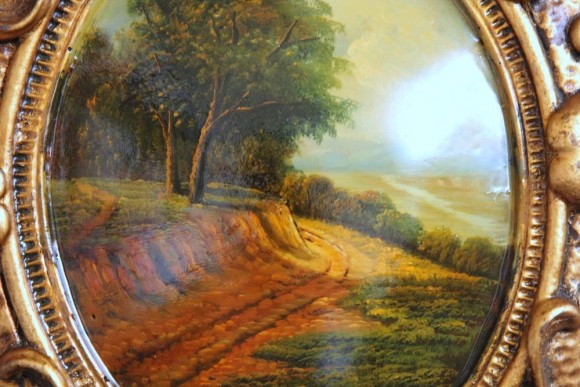 Антикварная пейзажная живопись на дереве. Европа. Начало 20 века