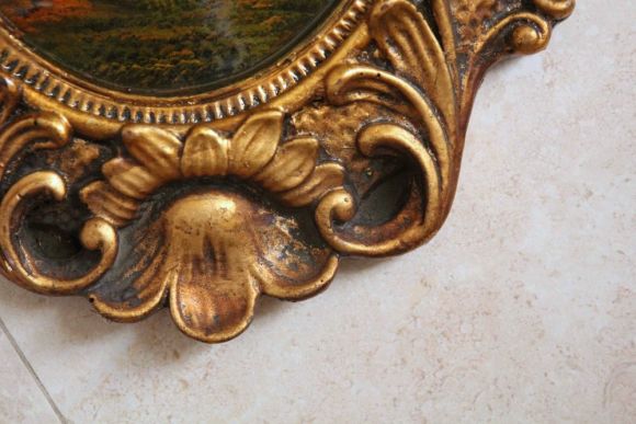 Антикварная пейзажная живопись на дереве. Европа. Начало 20 века