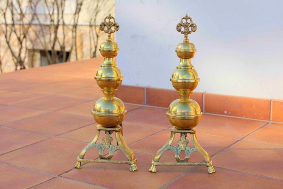 Старинные латунные таганы, подставки для дров в камин, Европа