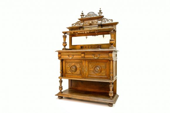 Антикварный резной поставец с мраморной столешницей