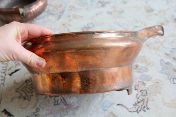 Медная старинная ендова в патине