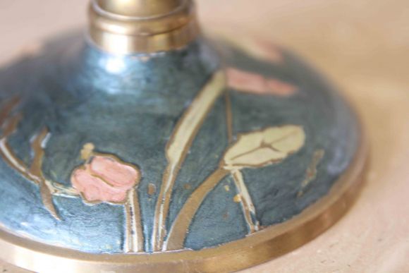 Старинный латунный подсвечник с росписью