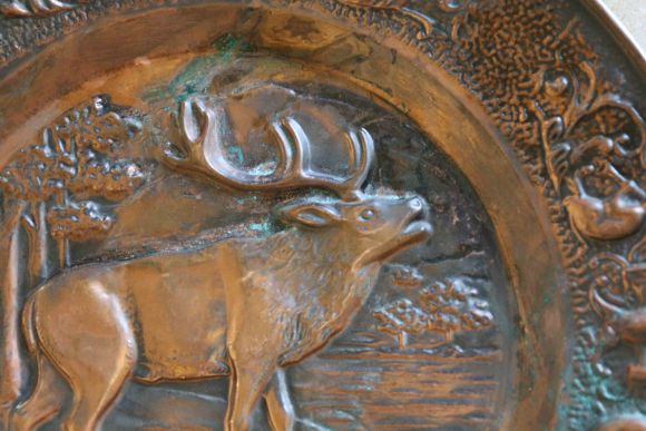 Медное панно ОХОТА в глубокой патине