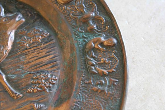 Медное панно ОХОТА в глубокой патине