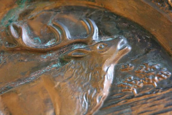 Медное панно ОХОТА в глубокой патине