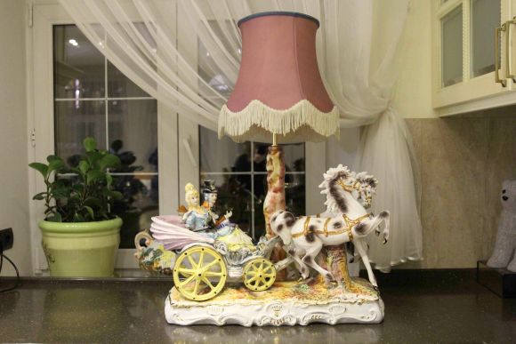 Потрясающей красоты антикварный светильник из фарфора Capodimonte. Италия. Начало 20в.