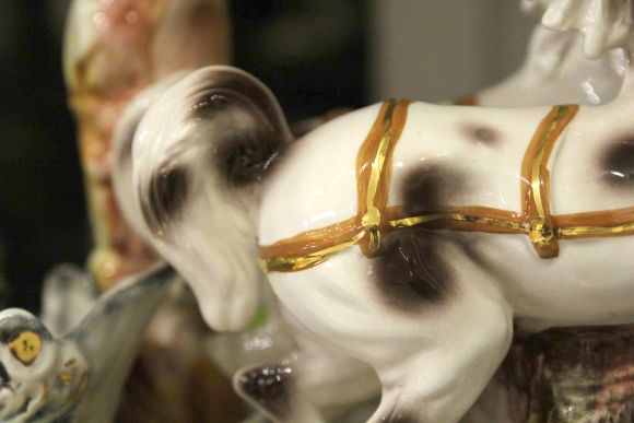 Потрясающей красоты антикварный светильник из фарфора Capodimonte. Италия. Начало 20в.