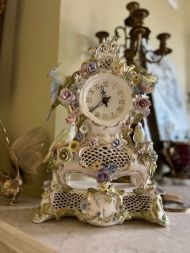 Английские фарфоровые каминные часы с цветами и птицами