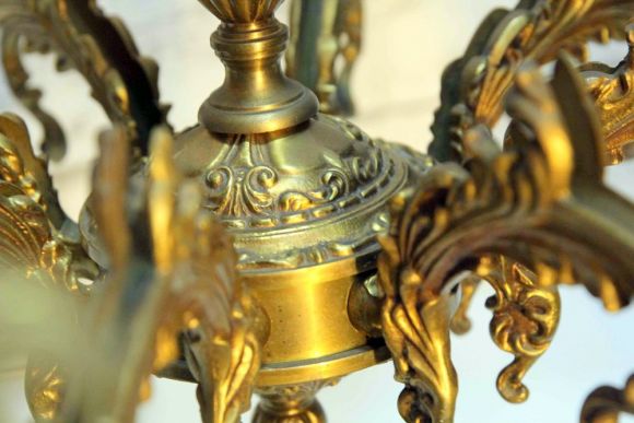 Огромная тяжелая бронзовая люстра. Винтаж. Середина 20 вв