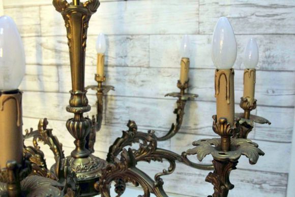 Огромная тяжелая бронзовая люстра. Винтаж. Середина 20 вв