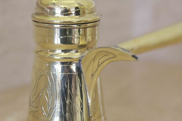 Старинная, латунная турка, джезва. Кофейник.