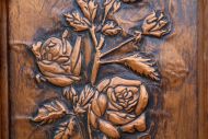 Винтажное, медное панно с розами, в деревянной раме. Европа. 20 век.